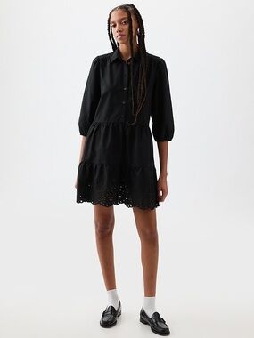 NWT Gap Factory Tiered Eyelet Shirtdress Black XS